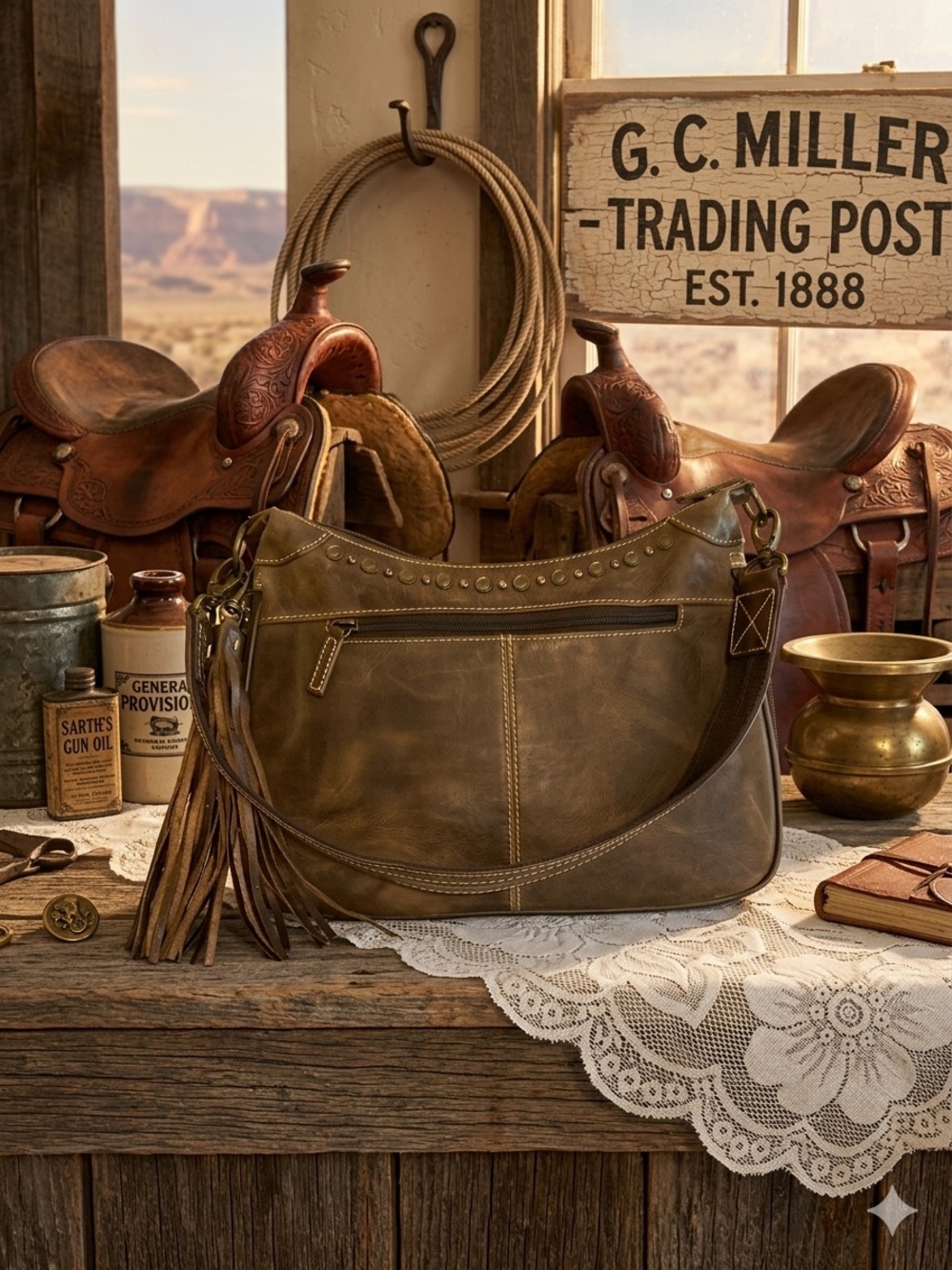 Gun Tote’n Mama CCW Brown Leather-Look Shoulder Bag with Stud Design & tassel